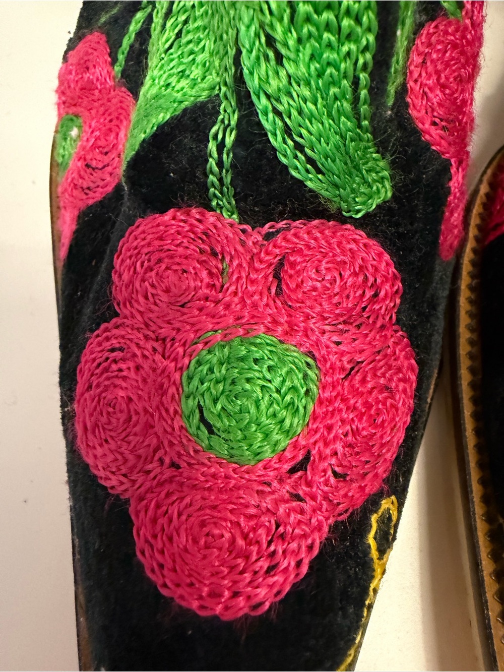 Women's Knee-High Embroidered Floral Boots - Black with Pink & Green - Picture 2 of 8